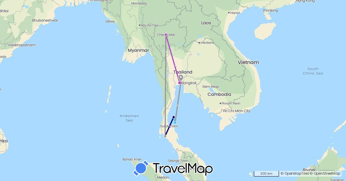 TravelMap itinerary: driving, plane, train, boat in Thailand (Asia)